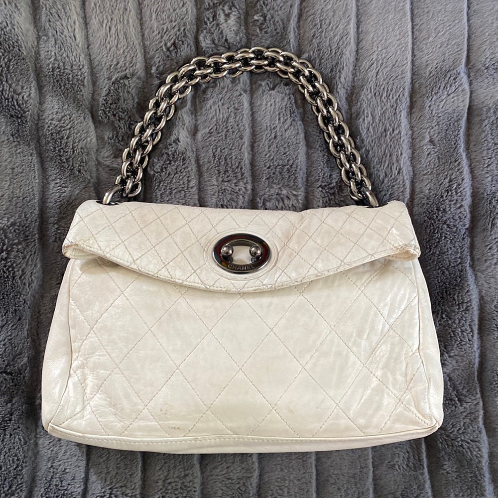 White Chanel Chain Handle Bag